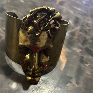 Gold Tone Statement Face Cuff Bracelet!